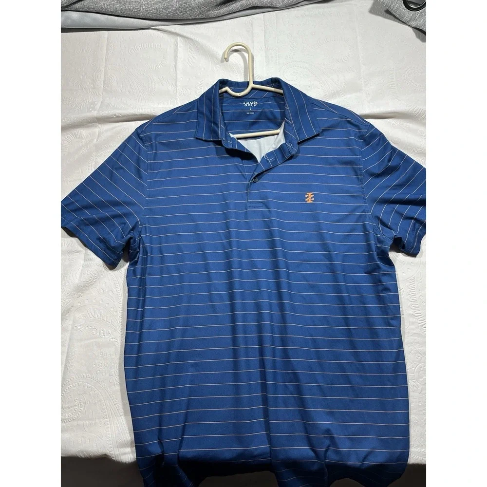 IZOD Golf Men's L Blue Striped Short Sleeve Breathable Polyester Polo Shirt - Picture 3 of 6